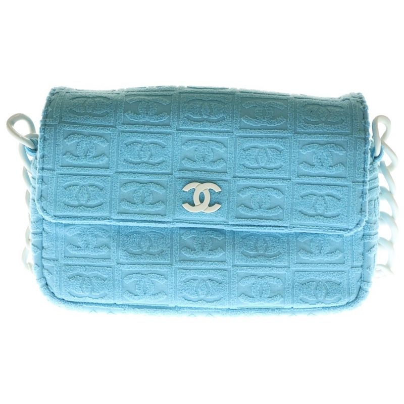Chanel Coco Mark Pile Matelasse Plastic Chain Shoulder Bag Blue 7s