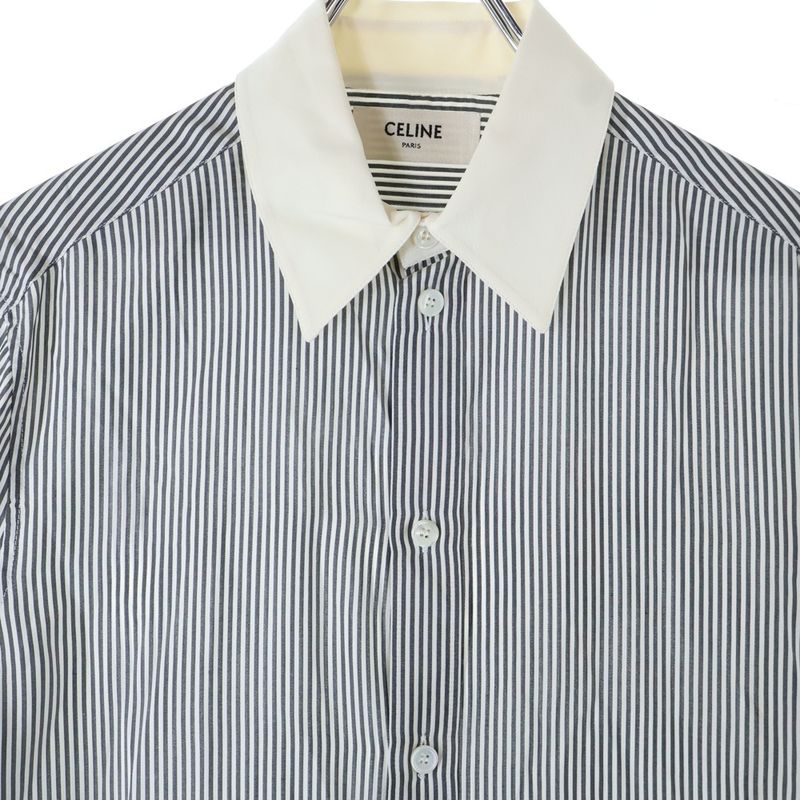 Celine Loose Shirt In Striped Silk Poplin Striped All-over Silk Poplin Loose