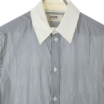 Celine Loose Shirt In Striped Silk Poplin Striped All-over Silk Poplin Loose