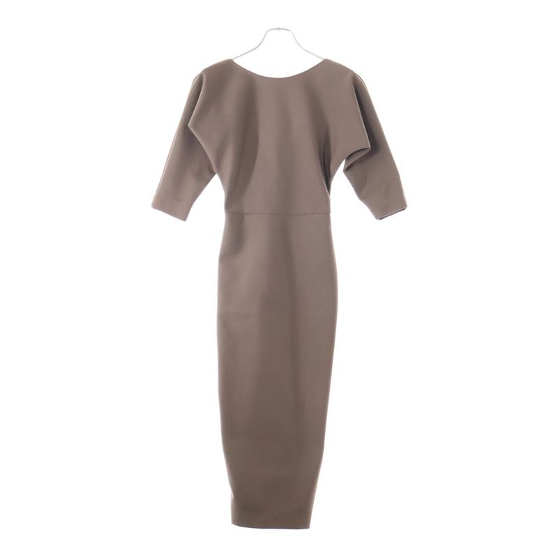 Fendi Back Slit Rayon Long Sleeve Long Tight Dress Brown Women's Fdb915 AGTS