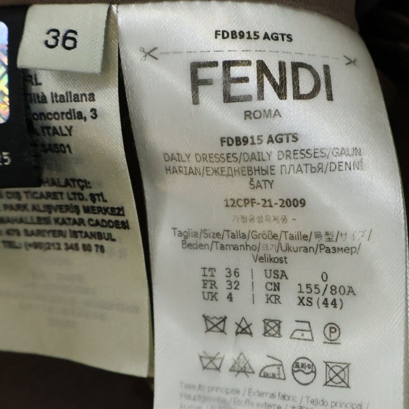 Fendi Back Slit Rayon Long Sleeve Long Tight Dress Brown Women's Fdb915 AGTS