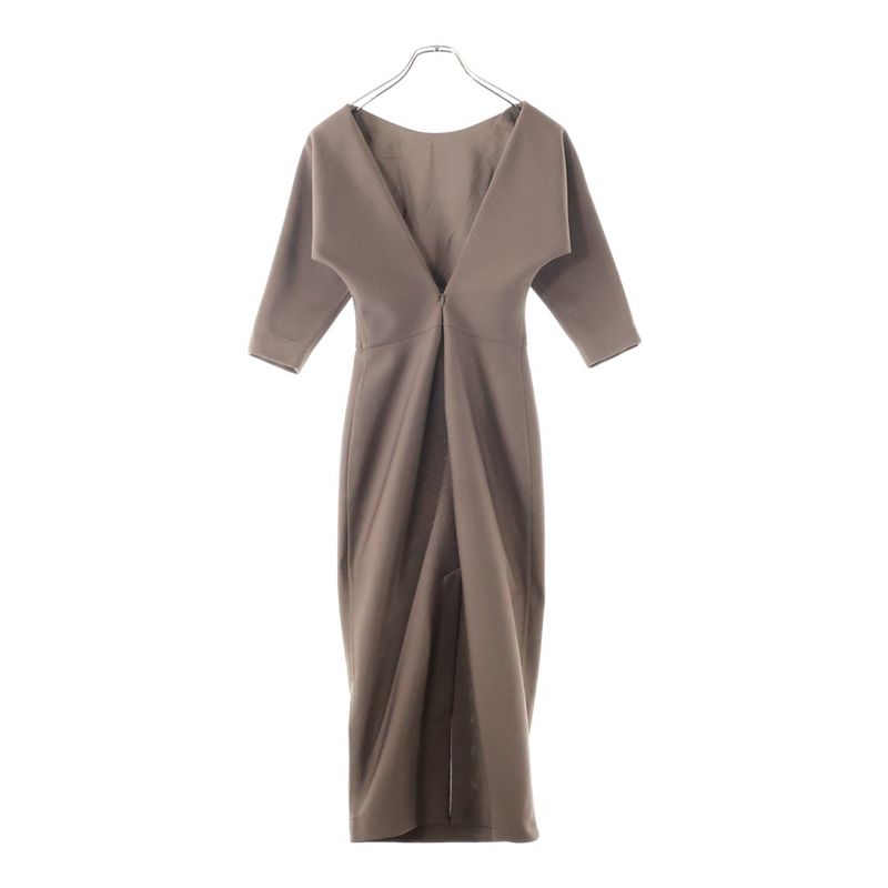Fendi Back Slit Rayon Long Sleeve Long Tight Dress Brown Women's Fdb915 AGTS