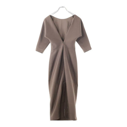 Fendi Back Slit Rayon Long Sleeve Long Tight Dress Brown Women's Fdb915 AGTS