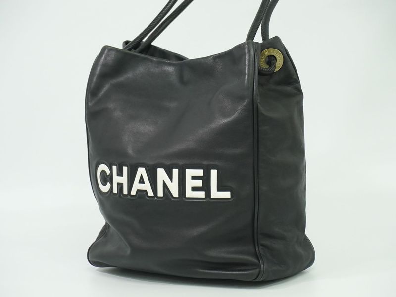 Authentic Chanel Camellia Shoulder Bag Tote Leather Black Camellia Bag Pre-owned