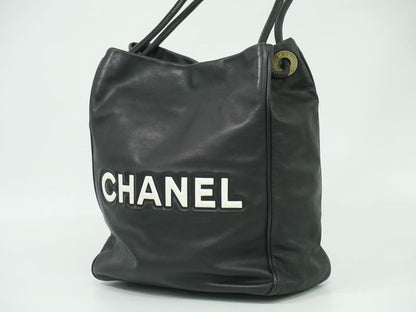 Authentic Chanel Camellia Shoulder Bag Tote Leather Black Camellia Bag Pre-owned