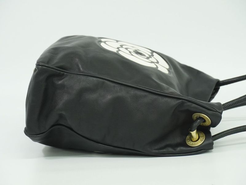 Authentic Chanel Camellia Shoulder Bag Tote Leather Black Camellia Bag Pre-owned