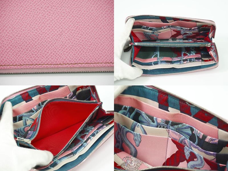 Authentic Hermes Azap Silk Inn Long Vaux Epson Leather Round Zipper Long Wallet