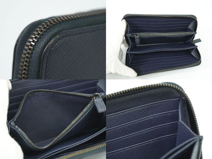 Authentic Prada Saffiano Leather Round Zipper Long Wallet Long Wallet Navy