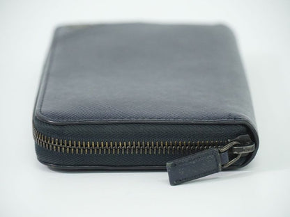 Authentic Prada Saffiano Leather Round Zipper Long Wallet Long Wallet Navy