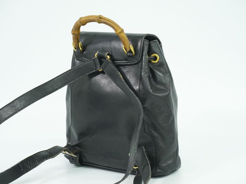 Authentic Gucci Bamboo Backpack Sac Backpack Leather Black Bamboo Bag Preowned