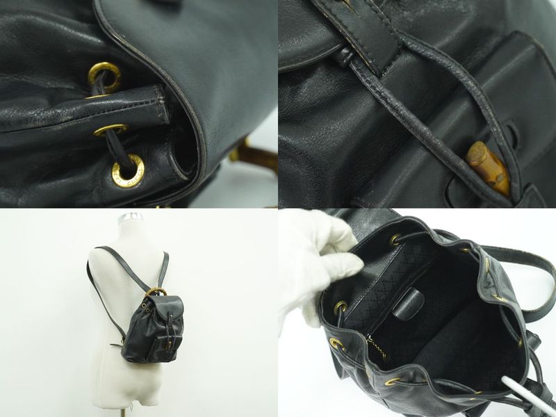 Authentic Gucci Bamboo Backpack Sac Backpack Leather Black Bamboo Bag Preowned