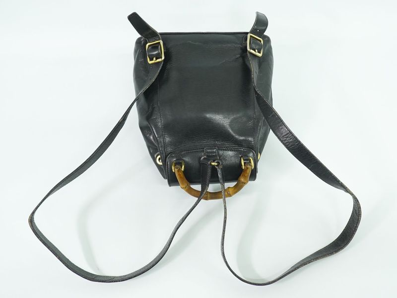Authentic Gucci Bamboo Backpack Sac Backpack Leather Black Bamboo Bag Preowned
