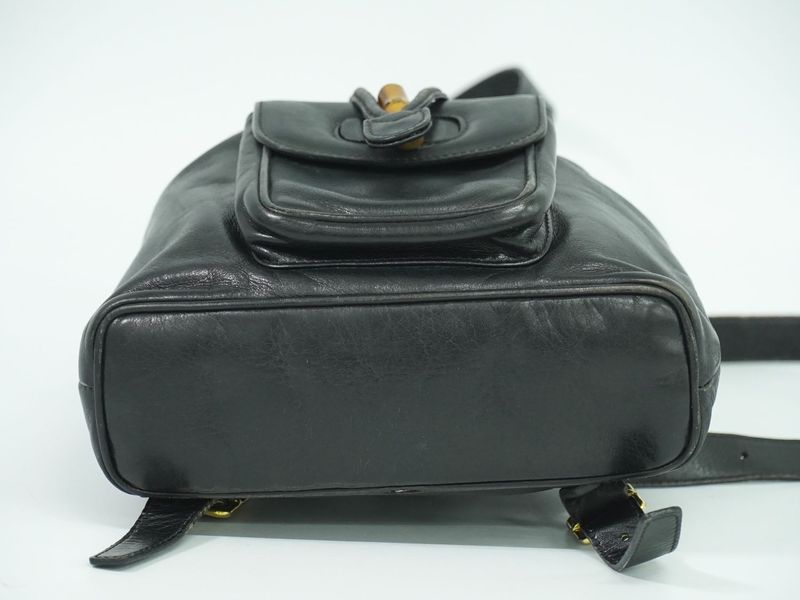 Authentic Gucci Bamboo Backpack Sac Backpack Leather Black Bamboo Bag Preowned