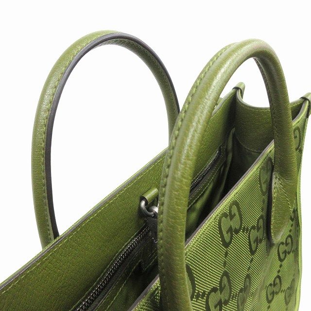 Gucci Off The Grid 2way Tote Hand Shoulder Bag GG Nylon Leather 696043 Green