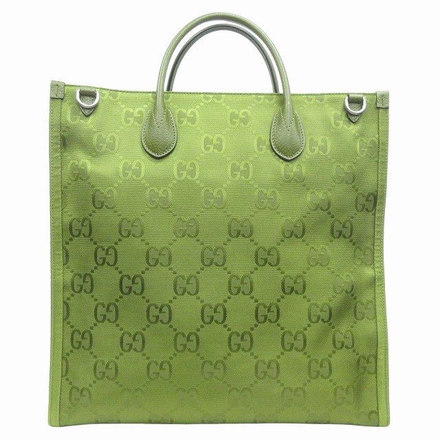 Gucci Off The Grid 2way Tote Hand Shoulder Bag GG Nylon Leather 696043 Green
