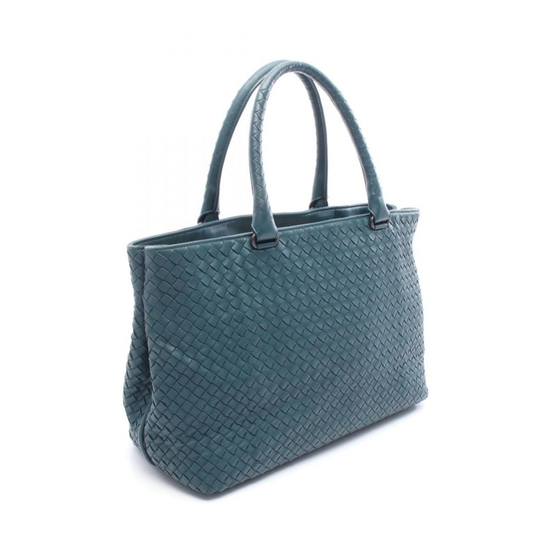 Bottega Veneta Tote Bag Intrecciato Blue Green Leather Intrecciato Tote Bag