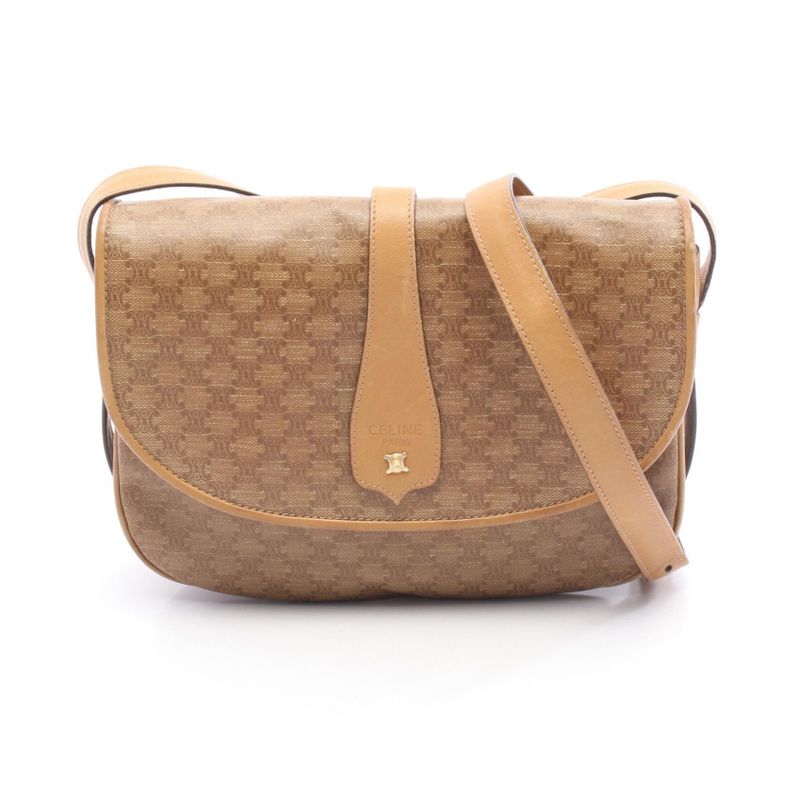 Celine Shoulder Bag Macadam Beige PVC Coated Canvas Leather Madacam Shoulder