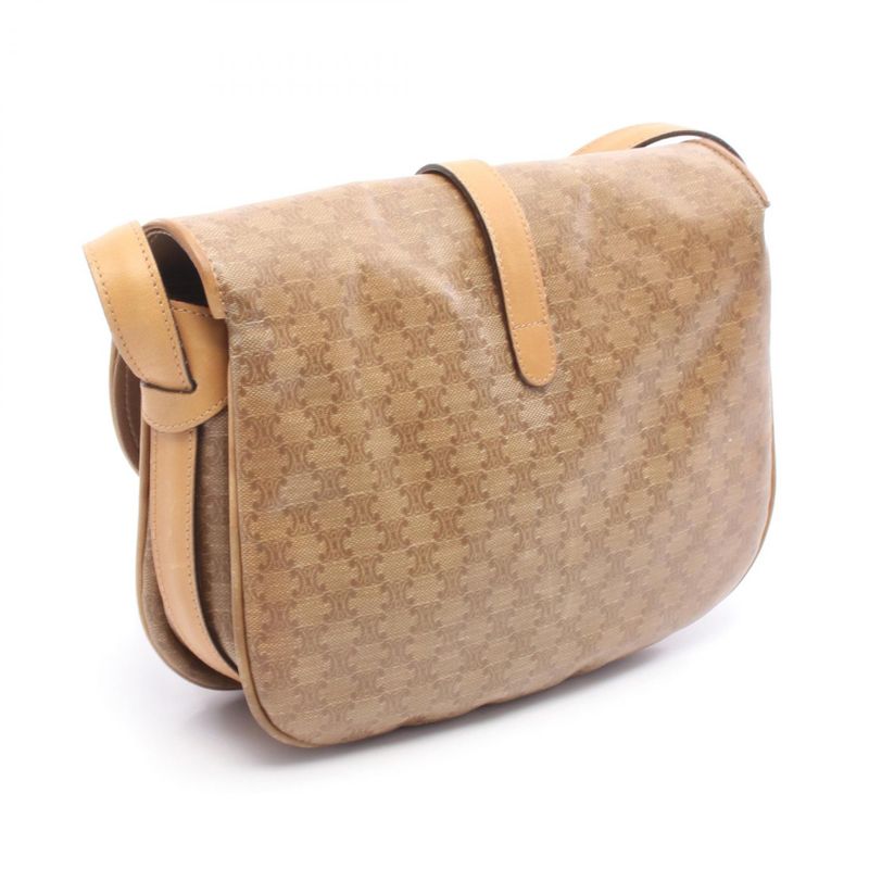 Celine Shoulder Bag Macadam Beige PVC Coated Canvas Leather Madacam Shoulder