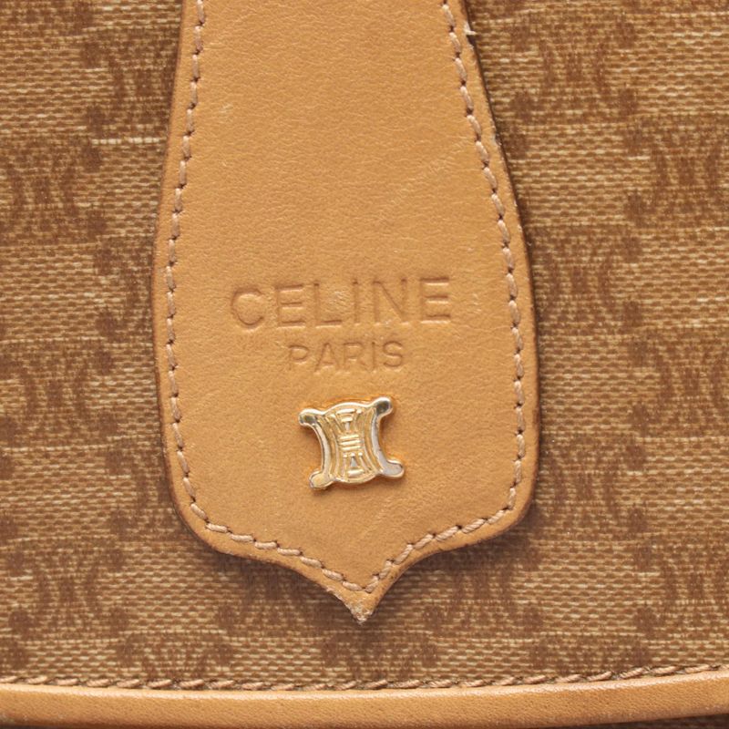 Celine Shoulder Bag Macadam Beige PVC Coated Canvas Leather Madacam Shoulder