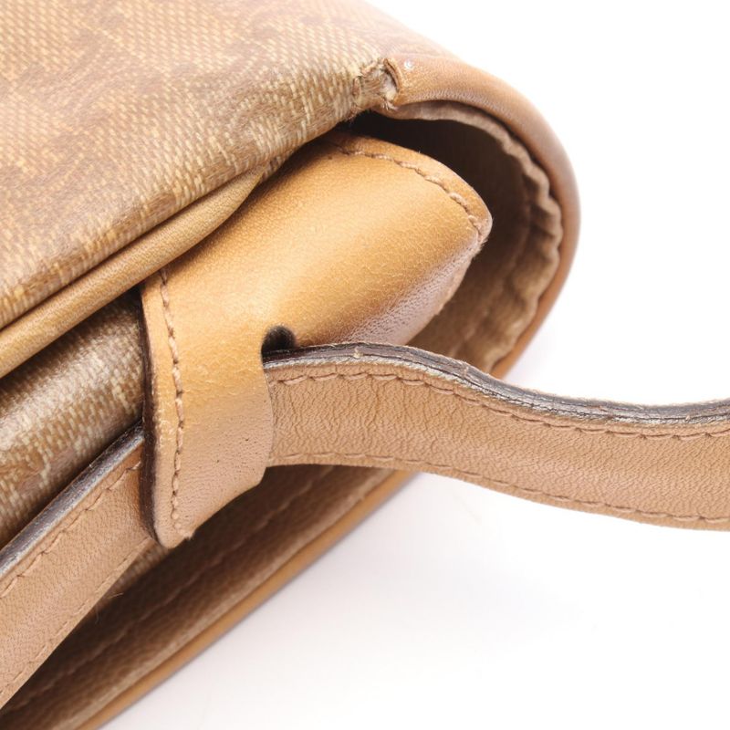 Celine Shoulder Bag Macadam Beige PVC Coated Canvas Leather Madacam Shoulder