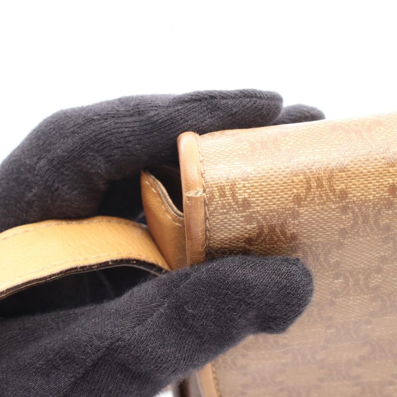 Celine Shoulder Bag Macadam Beige PVC Coated Canvas Leather Madacam Shoulder