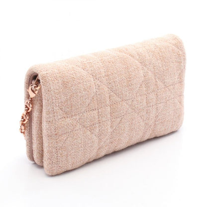 Dior Shoulder Bag CARO M9241 Pink Beige Fabric Caro Chain Wallet Women Used A