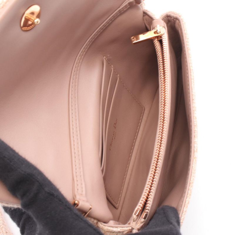 Dior Shoulder Bag CARO M9241 Pink Beige Fabric Caro Chain Wallet Women Used A