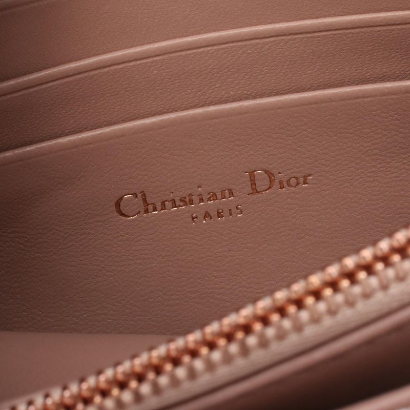 Dior Shoulder Bag CARO M9241 Pink Beige Fabric Caro Chain Wallet Women Used A