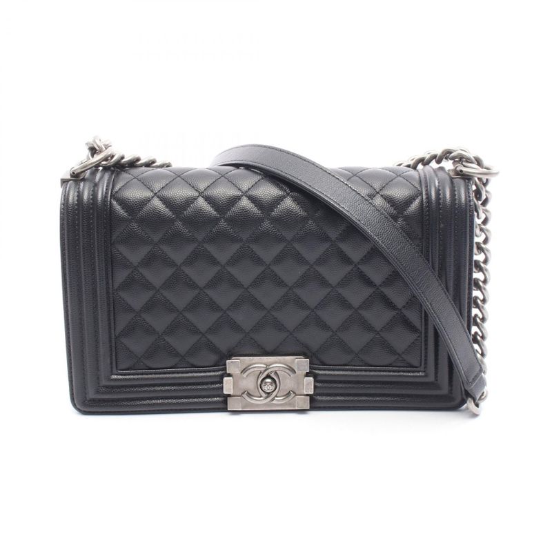 Chanel Shoulder Bag Boy Chanel A67086 Black Caviar Skin (grained Calf) Boy