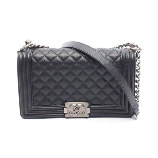 Chanel Shoulder Bag Boy Chanel A67086 Black Caviar Skin (grained Calf) Boy