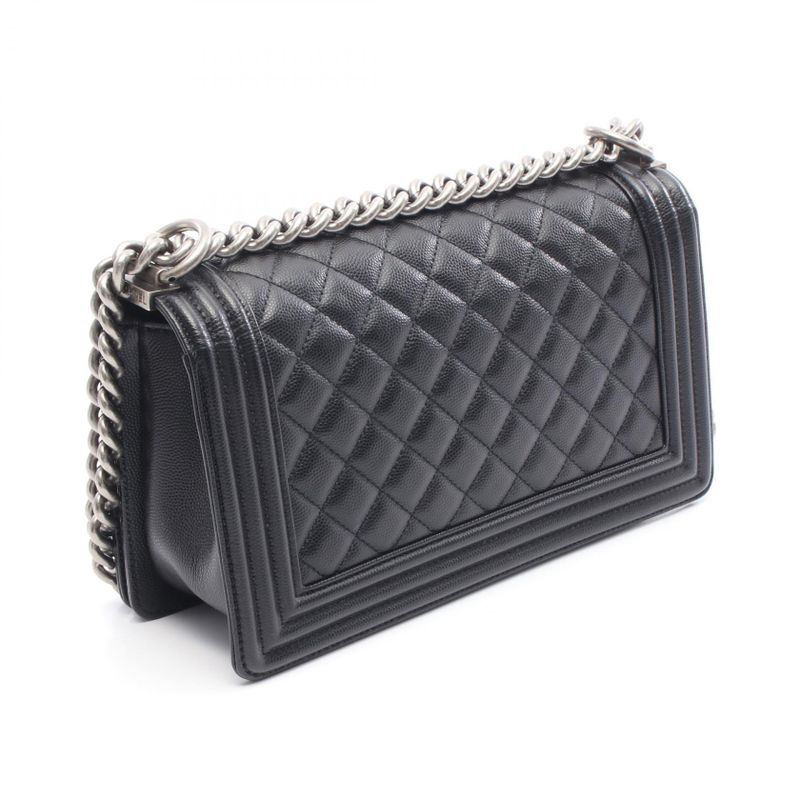 Chanel Shoulder Bag Boy Chanel A67086 Black Caviar Skin (grained Calf) Boy