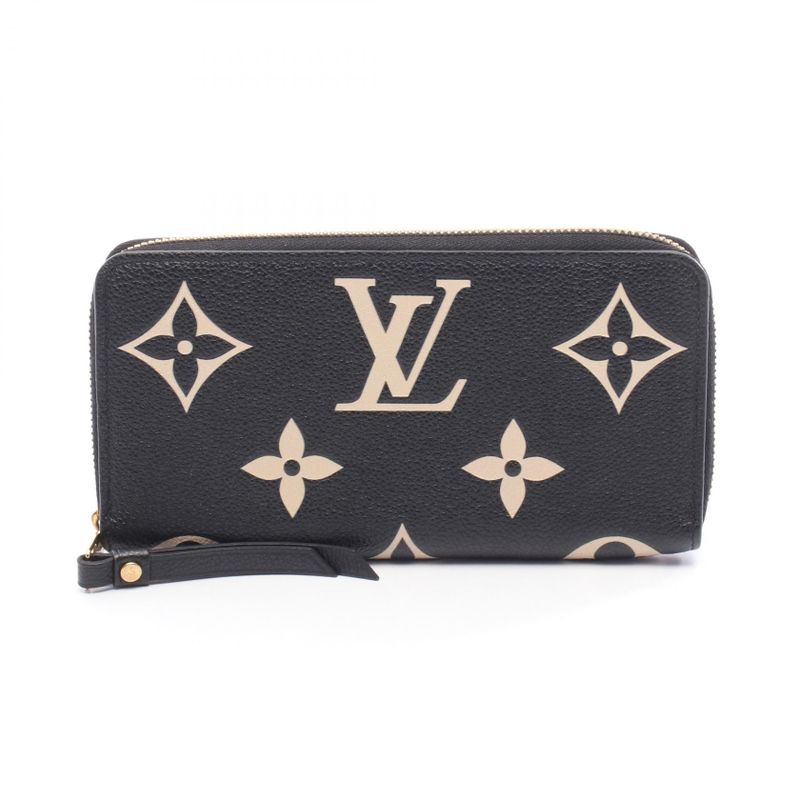 Louis Vuitton Round Long Wallet Zippy Wallet Bicolor M80481 Black/beige Leather