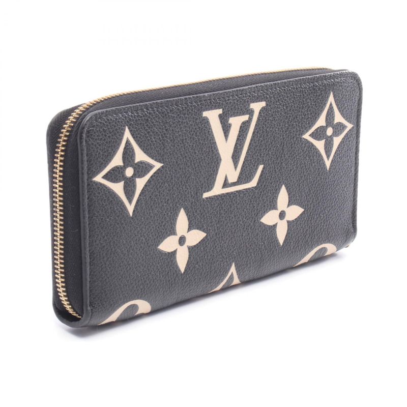 Louis Vuitton Round Long Wallet Zippy Wallet Bicolor M80481 Black/beige Leather