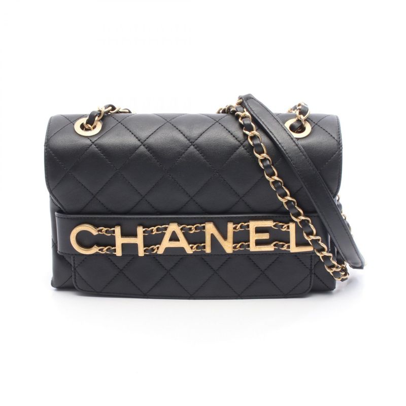 Chanel Shoulder Bag Matelasse Logo As4190 Black Lambskin Matelasse Chanel Logo