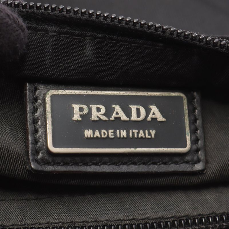 Prada Shoulder Bag Black Nylon Leather Triangle Logo Shoulder Bag Women Used B