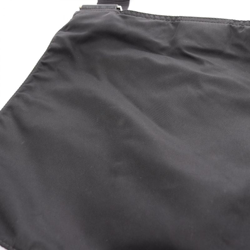 Prada Shoulder Bag Black Nylon Leather Triangle Logo Shoulder Bag Women Used B