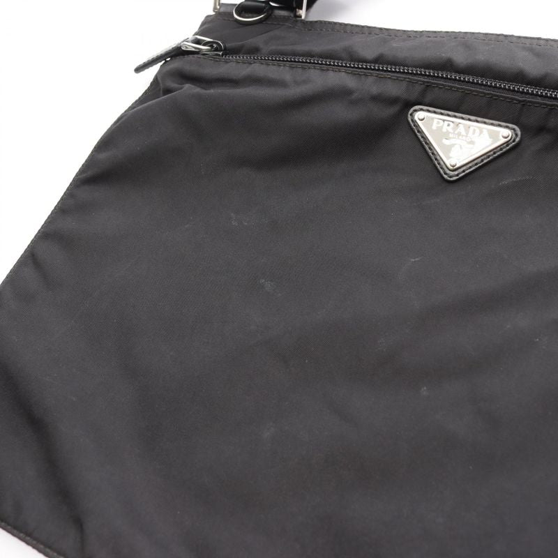 Prada Shoulder Bag Black Nylon Leather Triangle Logo Shoulder Bag Women Used B
