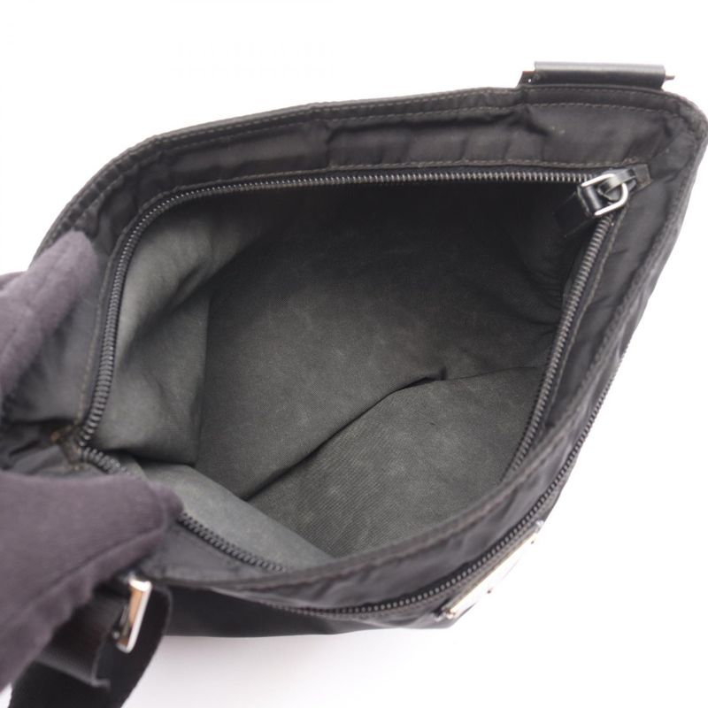 Prada Shoulder Bag Black Nylon Leather Triangle Logo Shoulder Bag Women Used B