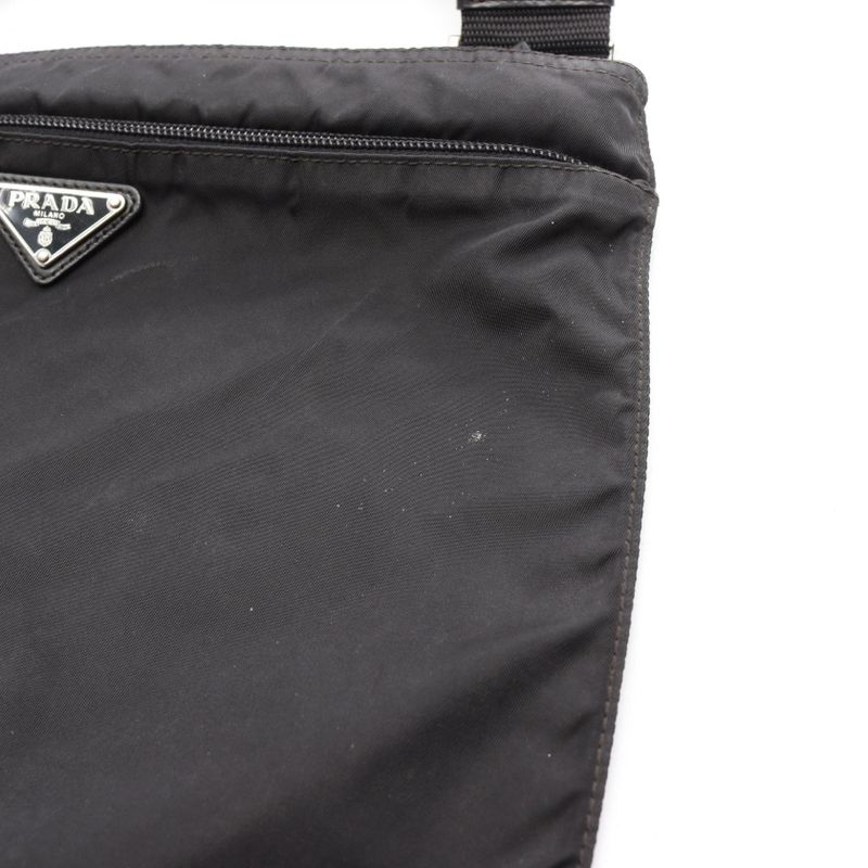 Prada Shoulder Bag Black Nylon Leather Triangle Logo Shoulder Bag Women Used B