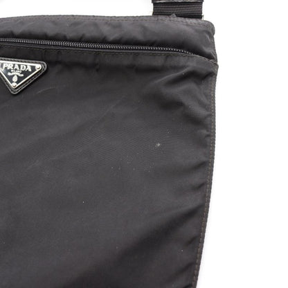 Prada Shoulder Bag Black Nylon Leather Triangle Logo Shoulder Bag Women Used B