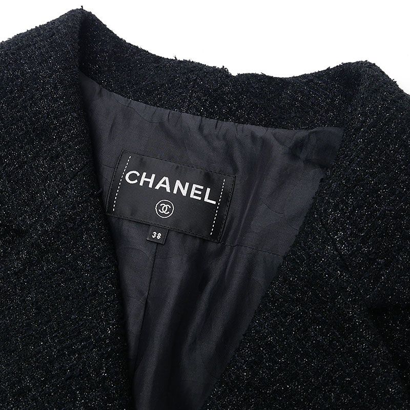 Chanel Tweed Jacket P63287 38 Black Ladies