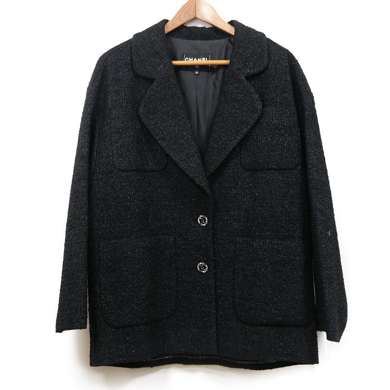 Chanel Tweed Jacket P63287 38 Black Ladies