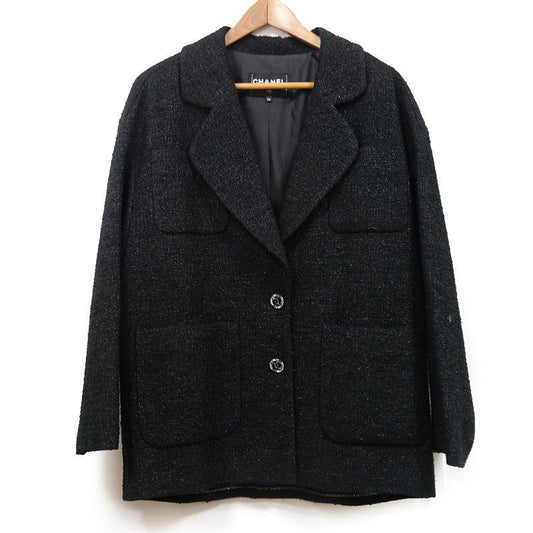 Chanel Tweed Jacket P63287 38 Black Ladies