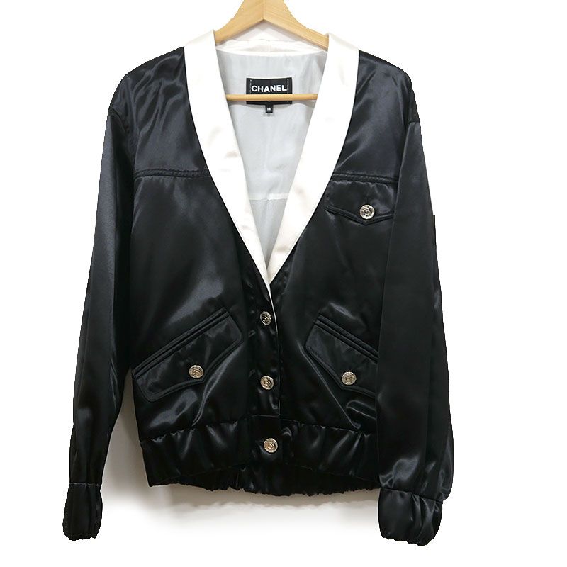 Chanel No.5 Button Blouson 38 Black And White Women