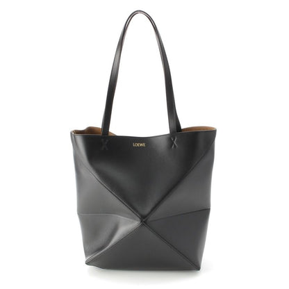 Loewe Puzzle Fold Medium Shiny Calf Foldable Tote Bag Black