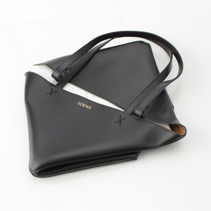Loewe Puzzle Fold Medium Shiny Calf Foldable Tote Bag Black