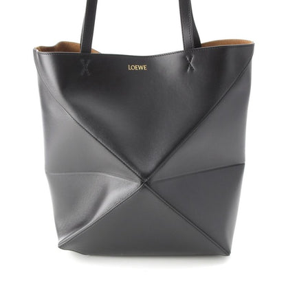 Loewe Puzzle Fold Medium Shiny Calf Foldable Tote Bag Black