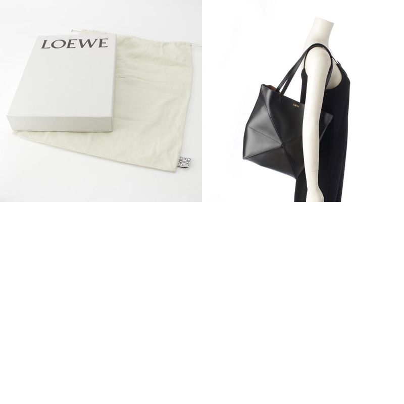 Loewe Puzzle Fold Medium Shiny Calf Foldable Tote Bag Black