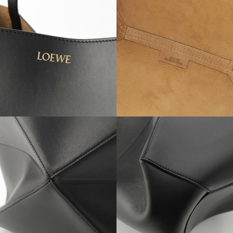 Loewe Puzzle Fold Medium Shiny Calf Foldable Tote Bag Black