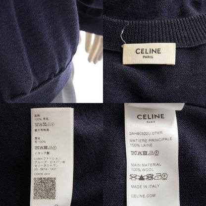 Celine Wool Triomphe Embroidered Logo Crew Neck Long Sleeve Sweater Top